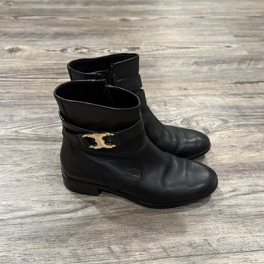 Tory Burch Gemini Black Leather Ankle Boots Size 6.5 Women’s